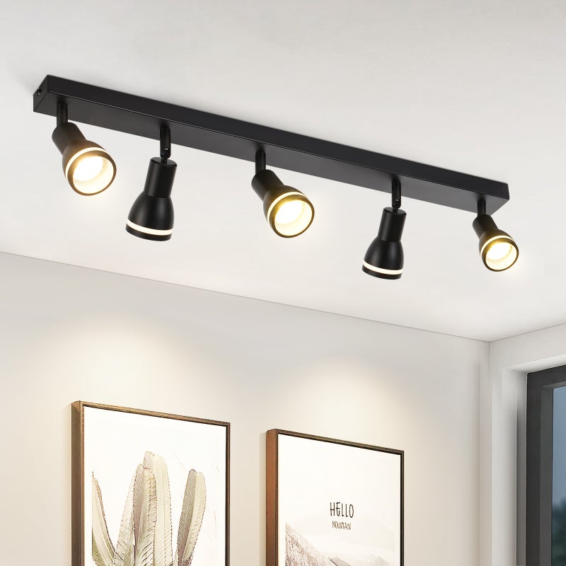 Nettlife Reflektorowa sufitowy 5-punktowy GU10, metalowy, obrotowy, czarny, Lampa do kuchni i salonu