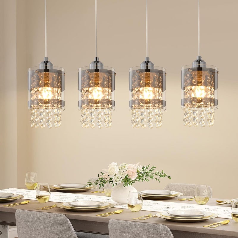 NETTLIFE Nowoczesna lampa wisząca do jadalni, szkło, 4-płomieniowa, lampa wisząca, 150 cm, regulowana wysokość, kryształ, E27