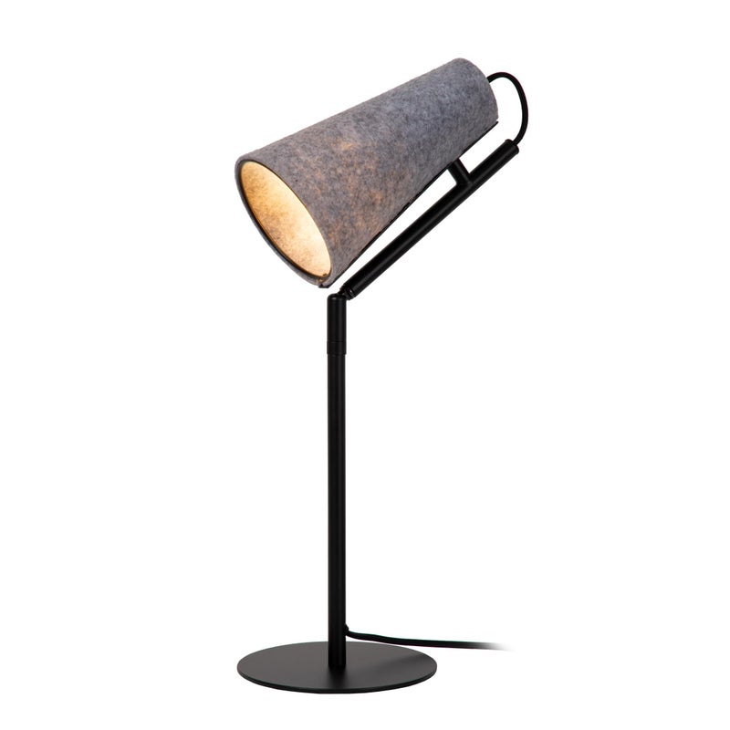 Lampa stołowa minimalistyczna czarna szary stożkowy klosz z filcu 1xE27 40W BENSEN Lucide