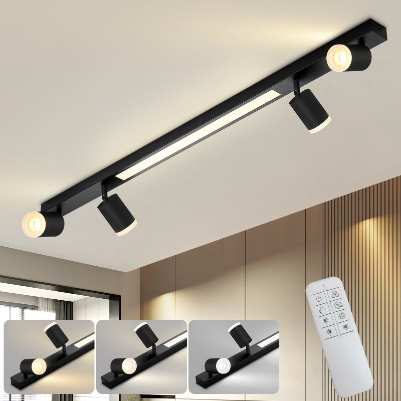 Nettlife Reflektorowa sufitowy LED 4-punktowy, 38W, ściemnialny z pilotem, 3000K-6500K, czarny, regulowany 350°