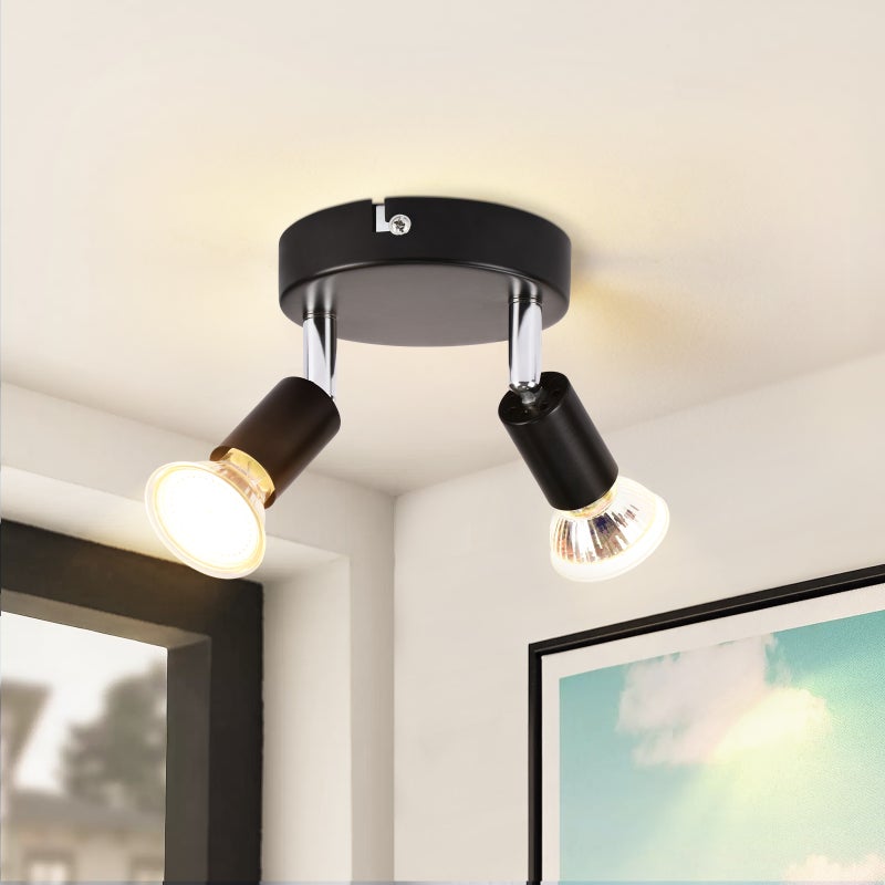 NETTLIFE Czarny Reflektorowa sufitowy LED 2 żarówki regulowany 350° GU10 przemysłowy
