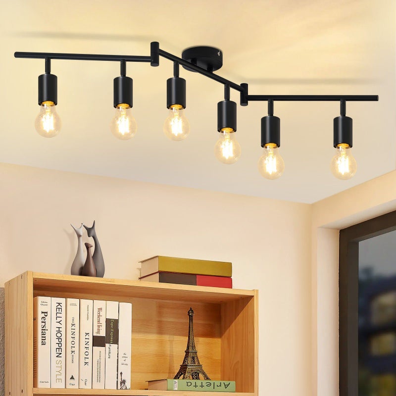 NETTLIFE Reflektorowa sufitowy czarny E27 vintage 6 płomieni lampa sufitowa regulowana 350° przemysłowa