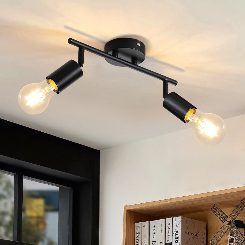 Nettlife Reflektorowa sufitowy 2-punktowy E27, regulowany 350°, czarny, Lampa przemysłowa vintage