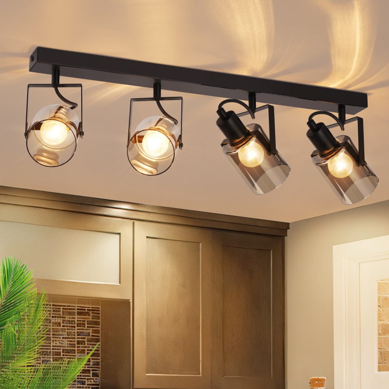 NETTLIFE Czarny Reflektorowa sufitowy 4 żarówki Vintage industrialna lampa sufitowa z możliwością regulacji 350° E14