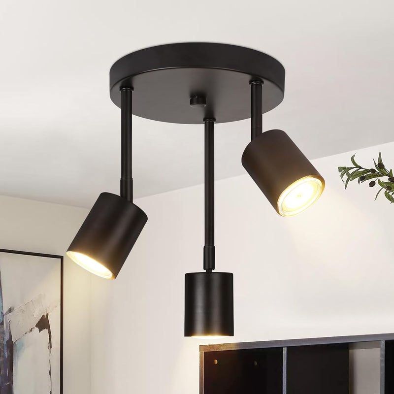 NETTLIFE Czarny Reflektorowa sufitowy z 3 regulowanymi żarówkami LED GU10 350°