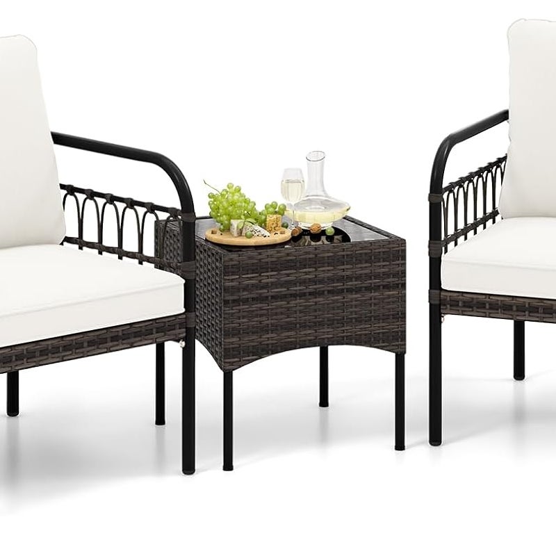 3-częściowy zestaw foteli rattanowych, krzesła ogrodowe, krzesła tarasowe, zestaw mebli ogrodowych do ogrodu, na podwórko i do