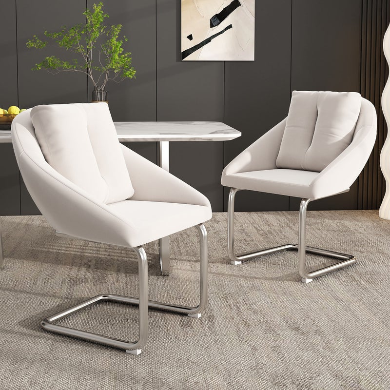 Aksamitne krzesło do jadalni, zestaw 2 sztuk z poduszką, luksusowe krzesło obrotowe do salonu i sypialni, ergonomiczny beżowy design