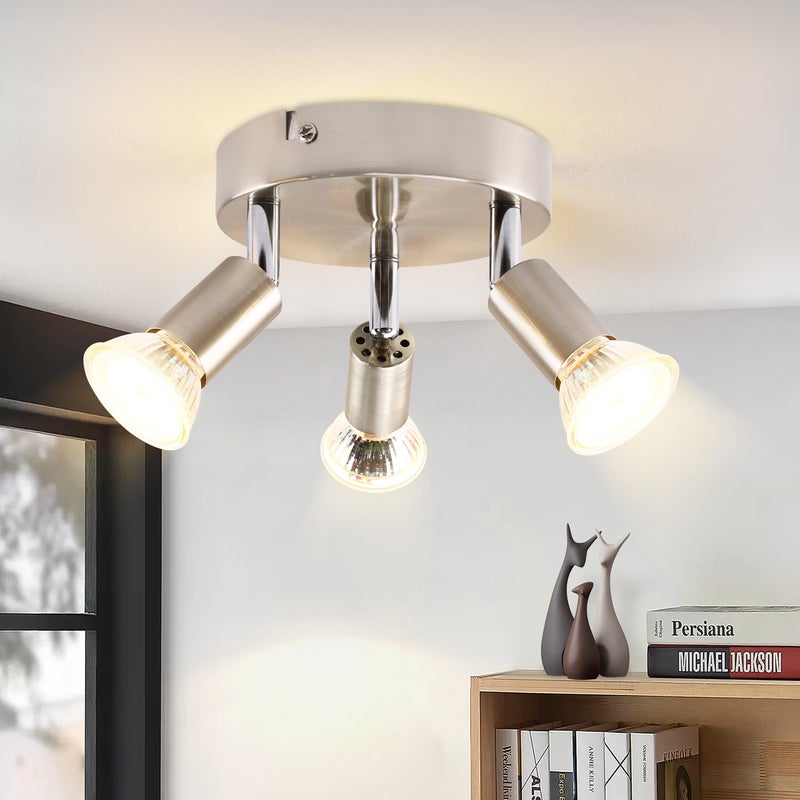 NETTLIFE Lampa sufitowa LED GU10 - 3 nowoczesne okrągłe Reflektoroway sufitowe 350° Reflektoroway sufitowe do kuchni, przedpokoju, sypialni, salonu