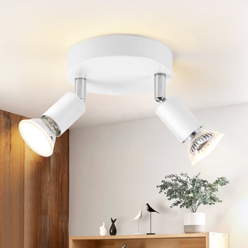 NETTLIFE GU10 LED Lampa sufitowa - 2 nowoczesne okrągłe Reflektoroway sufitowe 350° do kuchni, korytarzy, sypialni, salonów - bez żarówki (białe)