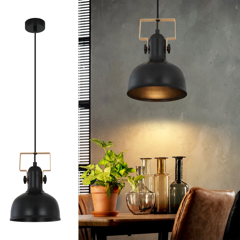 NETTLIFE Lampa wisząca Vintage 1 płomień Czarny Retro Industrial E27 Gniazdo MAX.40W
