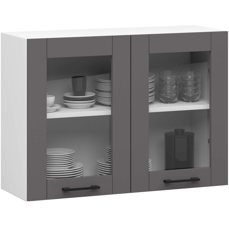 Szafka kuchenna wisząca witryna AKORD OLIWIA W80 Biała 80 cm 2 drzwi kolor Grafit Szary mat 2 półki 80x30,5x58 cm