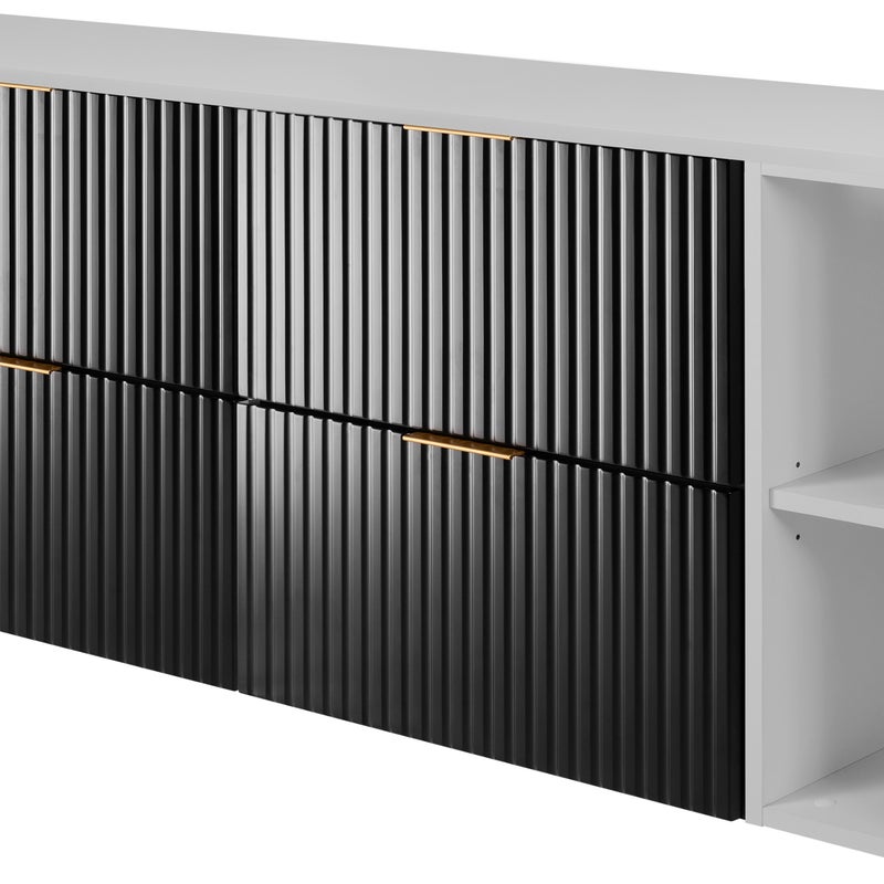 Zestaw łazienkowy FLOW 160 cm czarny z białymi regałami blat w zestawie