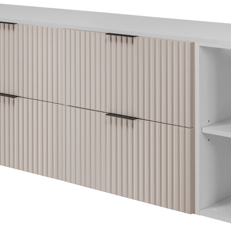 Zestaw łazienkowy FLOW 160 cm kaszmir z białymi regałami blat w zestawie