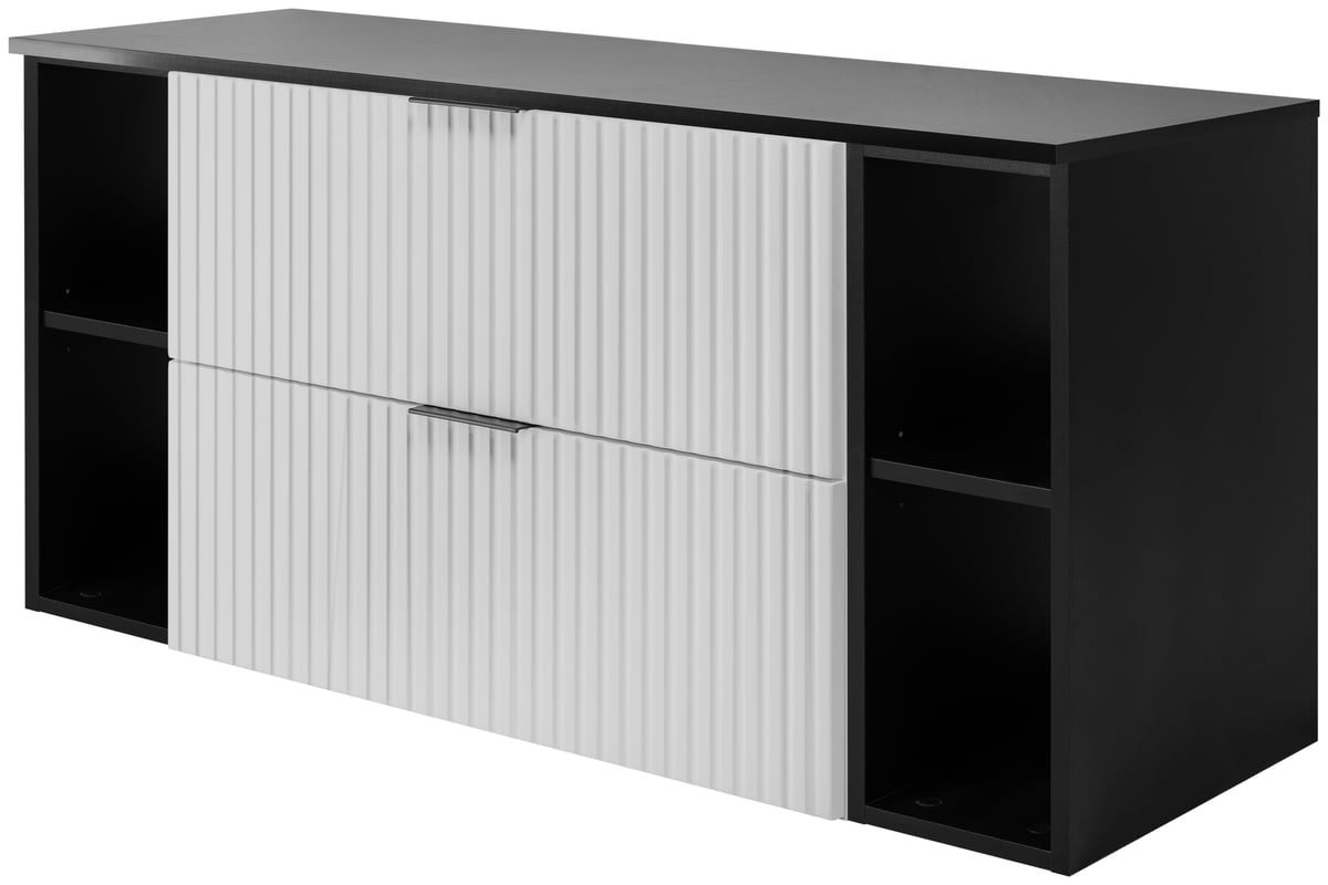 Zestaw łazienkowy FLOW 120 cm biały z czarnymi regałami blat w zestawie