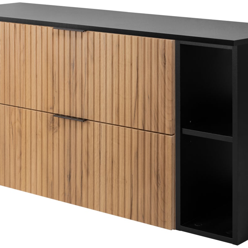 Zestaw łazienkowy FLOW 120 cm dąb craft czarny z regałami blat w zestawie