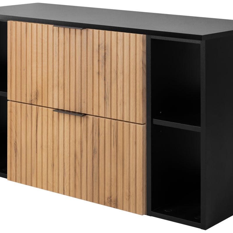 Zestaw łazienkowy FLOW 100 cm dąb craft czarny z regałami blat w zestawie