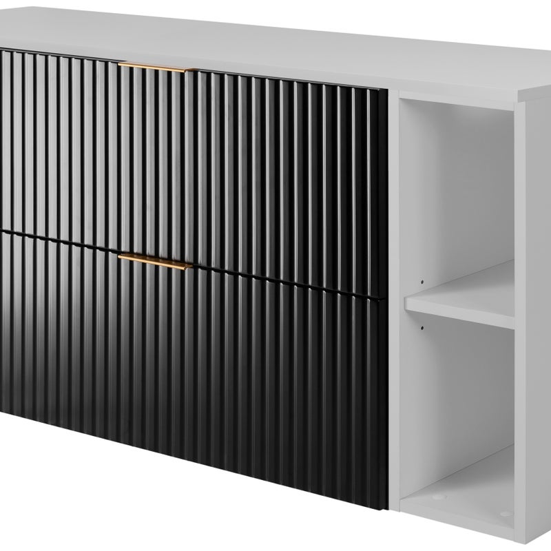 Zestaw łazienkowy FLOW 120 cm czarny z białymi regałami blat w zestawie