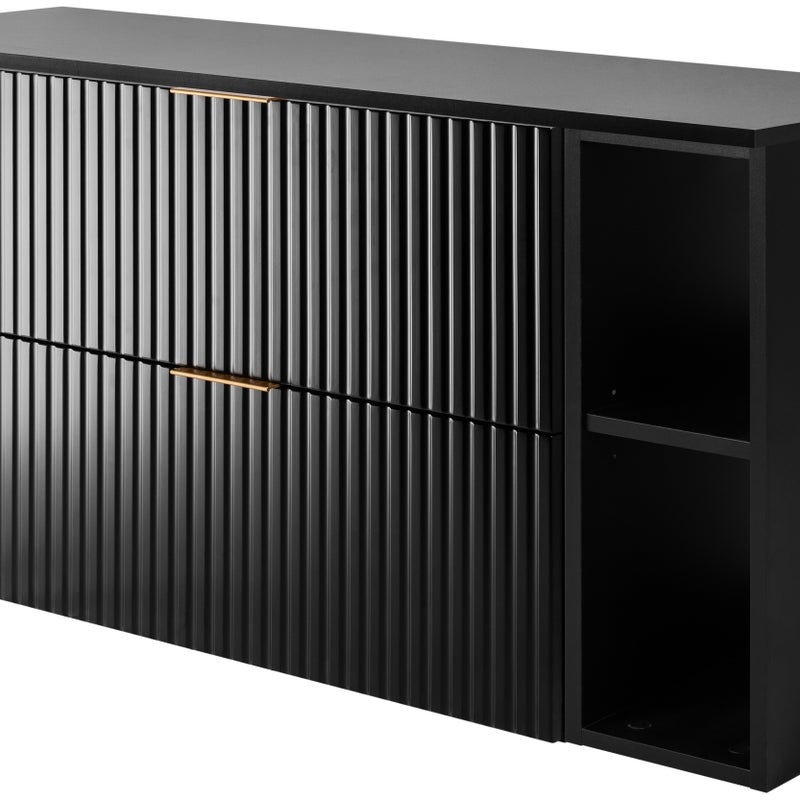 Szafka łazienkowa FLOW 120 cm czarna z regałami blat ryflowany front