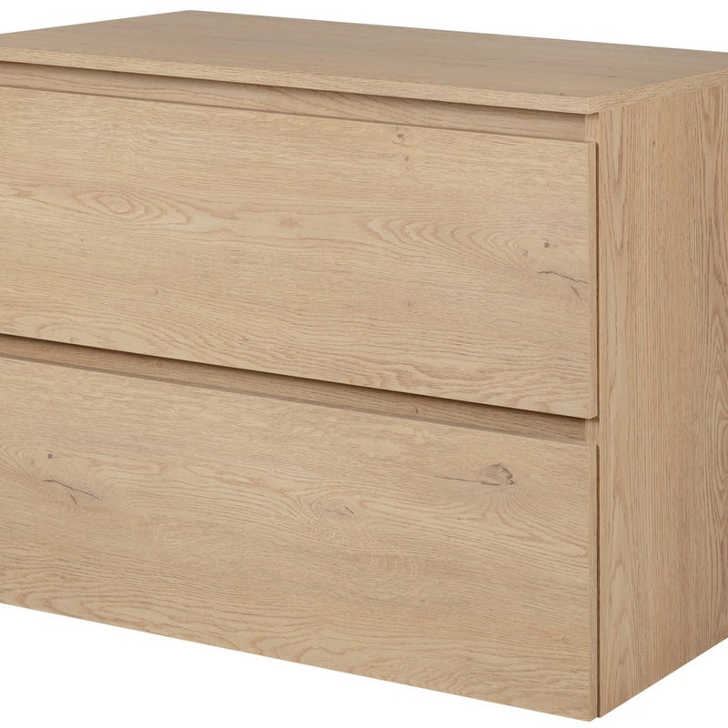 Szafka łazienkowa SIMPLE 80 cm dąb jasny z blatem 2 szuflady soft close