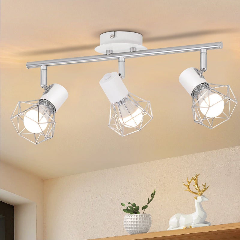 NETTLIFE Reflektorowa sufitowy 3 okrągłe żarówki - Retro industrialna lampa sufitowa E14 Bez żarówek