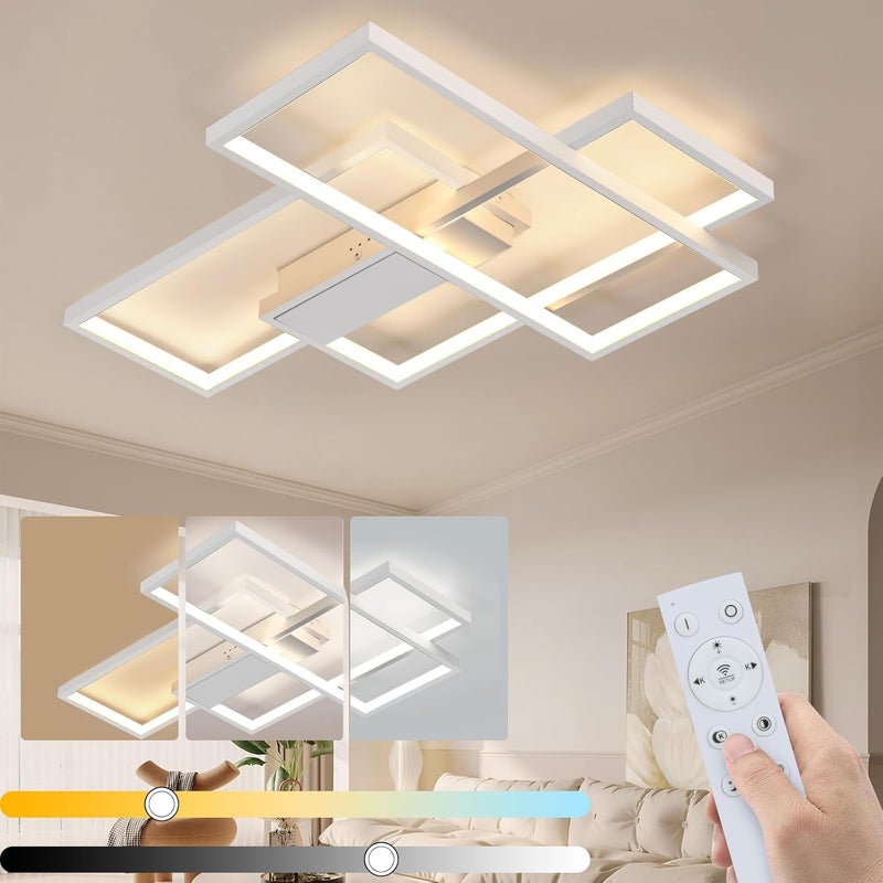 NETTLIFE Nowoczesna ściemniana lampa sufitowa LED do salonu Biała lampa sufitowa 65W