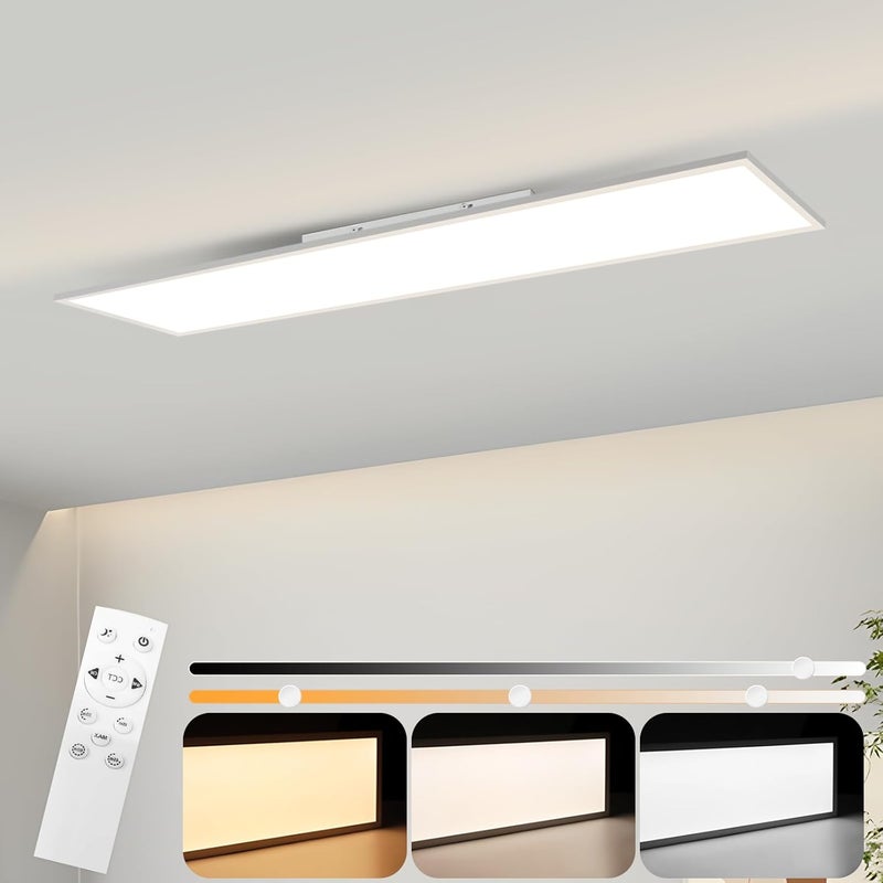 NETTLIFE Ściemnialna lampa sufitowa LED o długości 100x25 cm, płaski panel sufitowy z pilotem, duży biały 24W