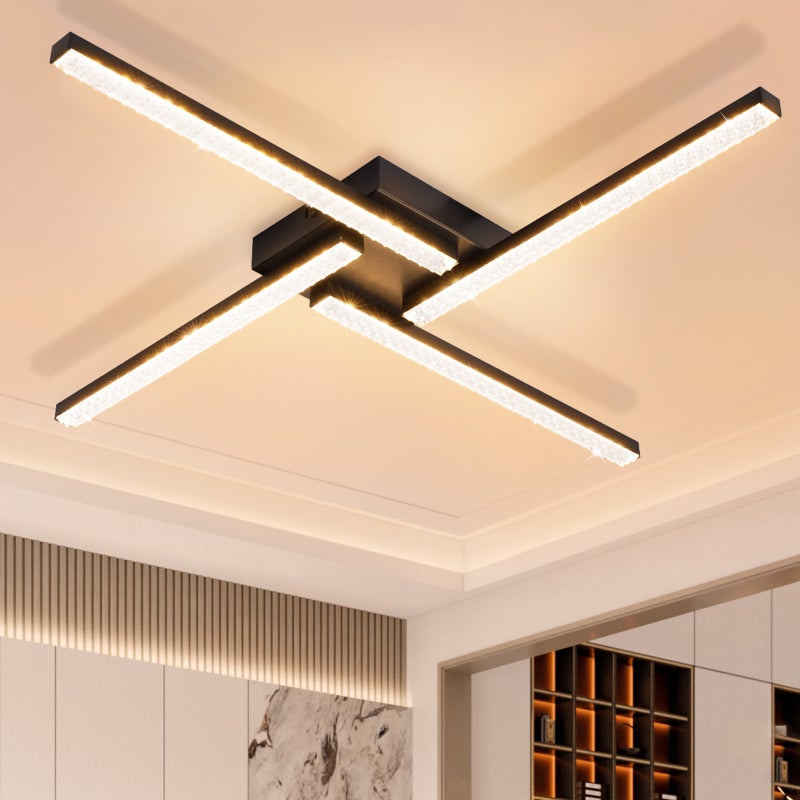 NETTLIFE Lampa sufitowa LED do salonu Czarna lampa sufitowa 20W Nowoczesny kryształowy metal 3000K