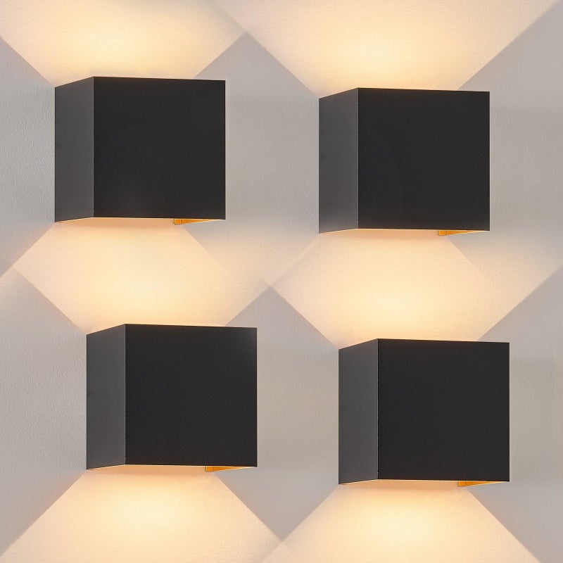 NETTLIFE kinkiet zewnętrzny LED zestaw 4 kinkietów wewnętrznych z czarnego złota, 5W, IP65, regulacja 3000K