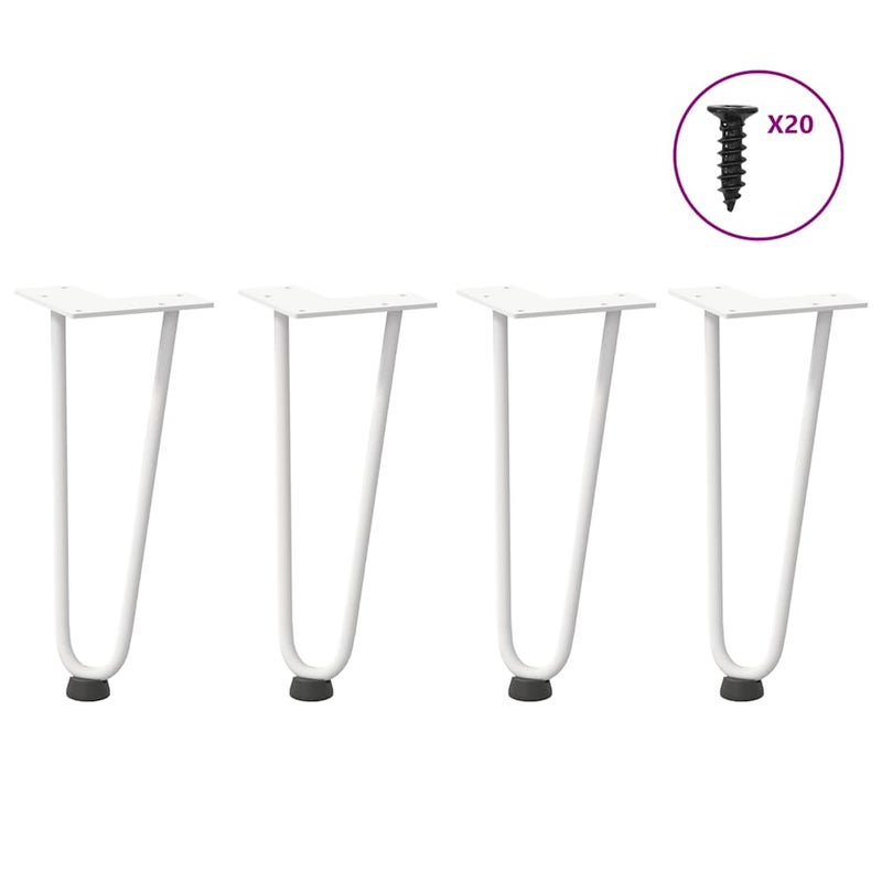 Nogi do stolika kawowego w kształcie spinki do włosów 4 szt. Białe 30 cm Stal lite vidaXL