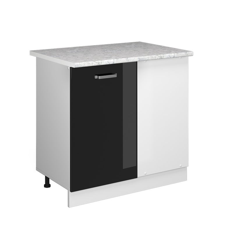 Vicco Uniwersalna szafka narożna R-Line, Czarny wysoki połysk, 86 cm z drzwiami, z blatem roboczym
