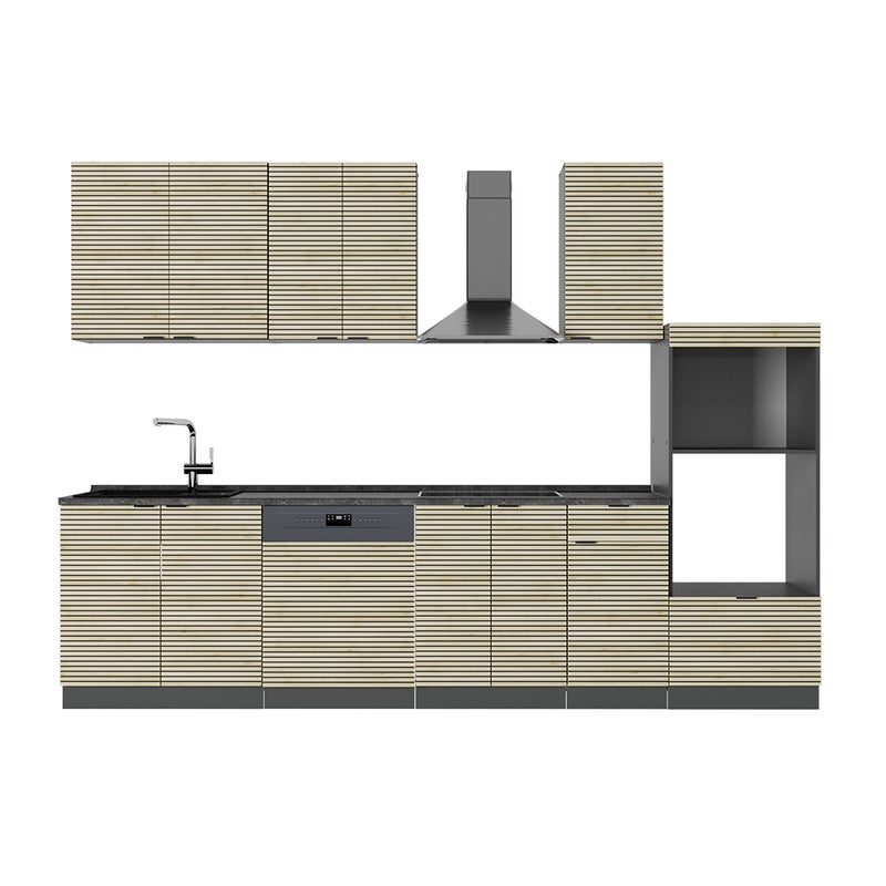 Vicco Aneks kuchenny Fame-Line, Panel dębowy/antracyt, 300 cm z wysoką szafką, BP Antracyt