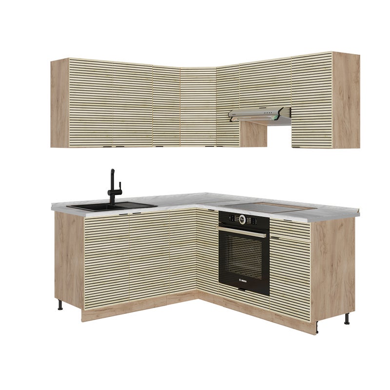 Vicco Kogoszczona kuchnia Fame-Line, Panel dębowy/dąb goldkraft, 190 x 60 cm , BP Marmur