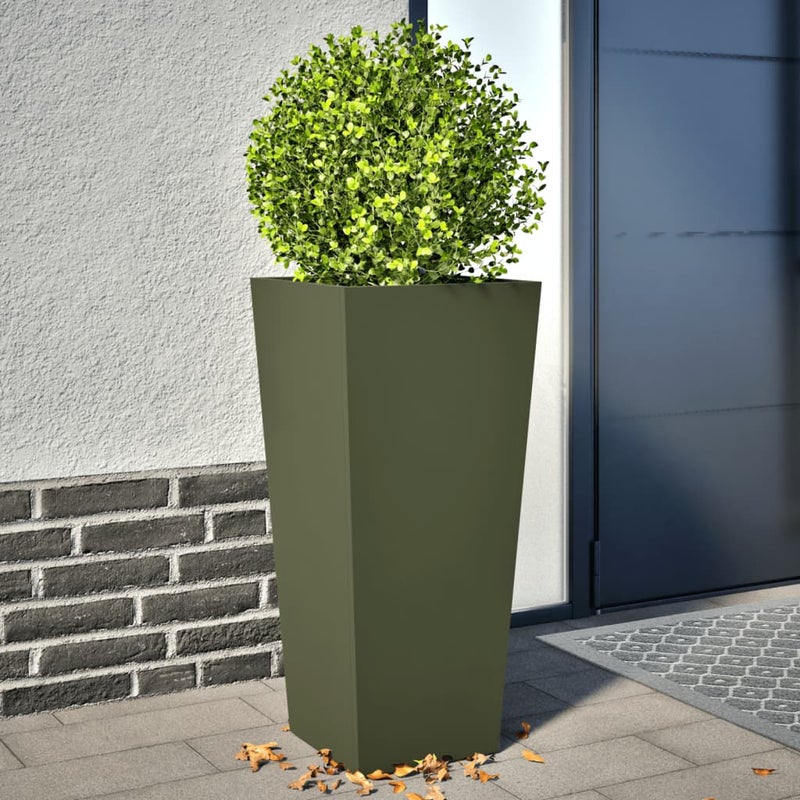 vidaXL Donice ogrodowe, 2 szt., oliwkowozielone, 35x35x75 cm, stalowe