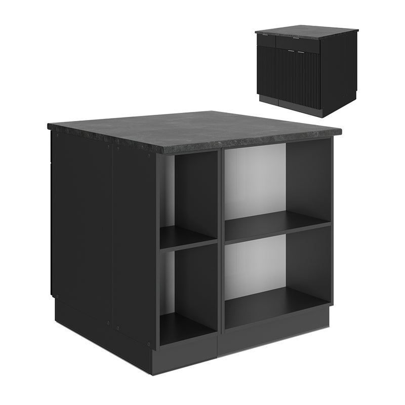 Vicco Wyspa kuchenna Fame-Line, Czarne paski, 90 cm z szufladą, bez blatu roboczego