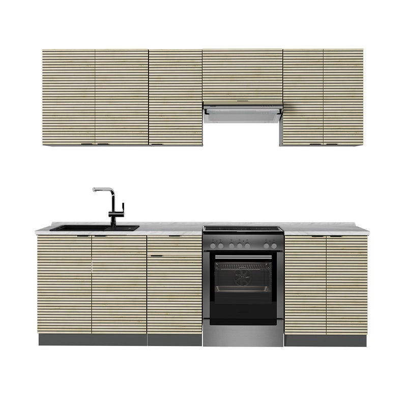 Vicco Aneks kuchenny Fame-Line, Panel dębowy/antracyt, 240 cm bez blatu roboczego