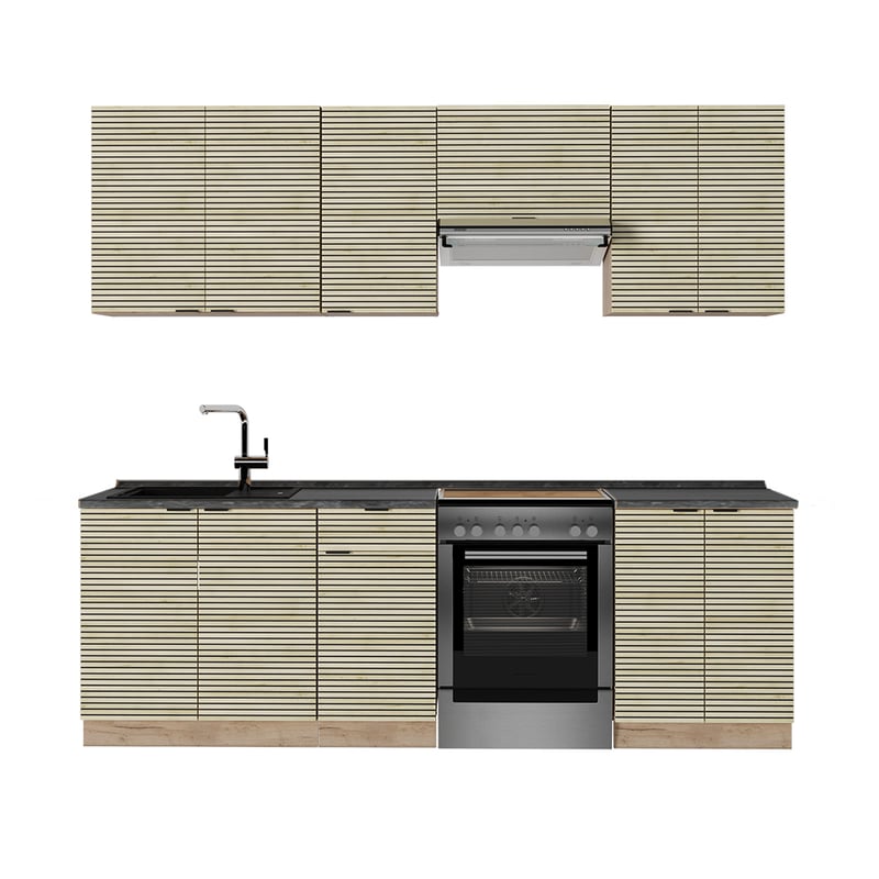 Vicco Aneks kuchenny Fame-Line, Panel dębowy/dąb goldkraft, 240 cm , BP Antracyt