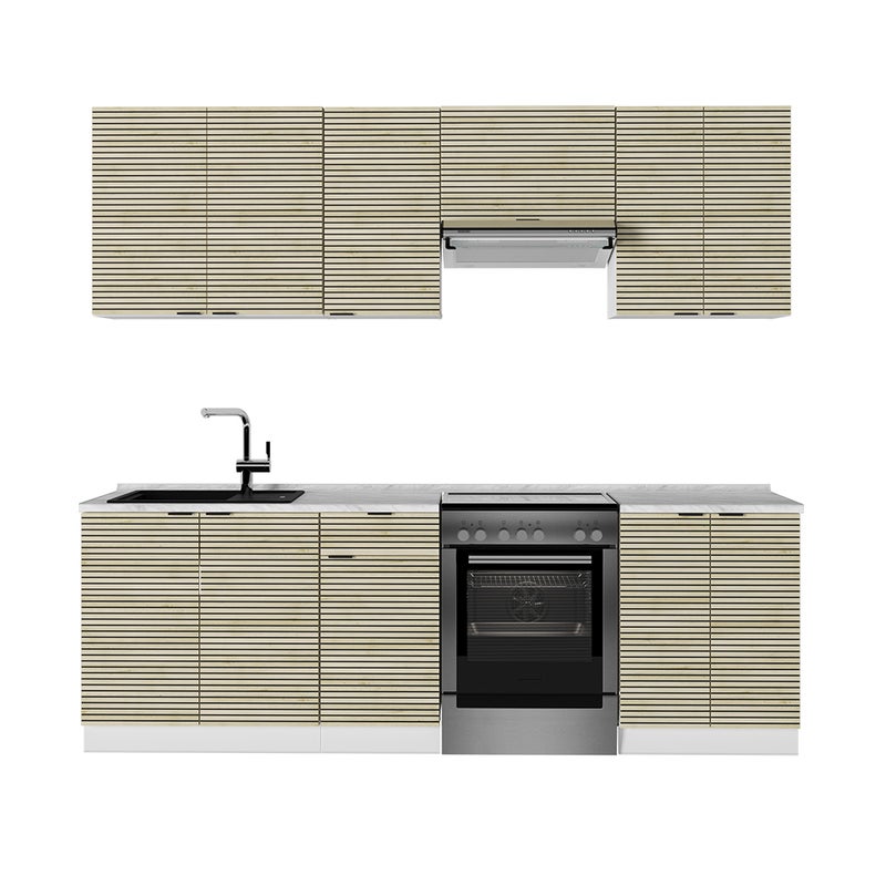 Vicco Aneks kuchenny Fame-Line, Panel dębowy/biały, 240 cm , BP Marmur