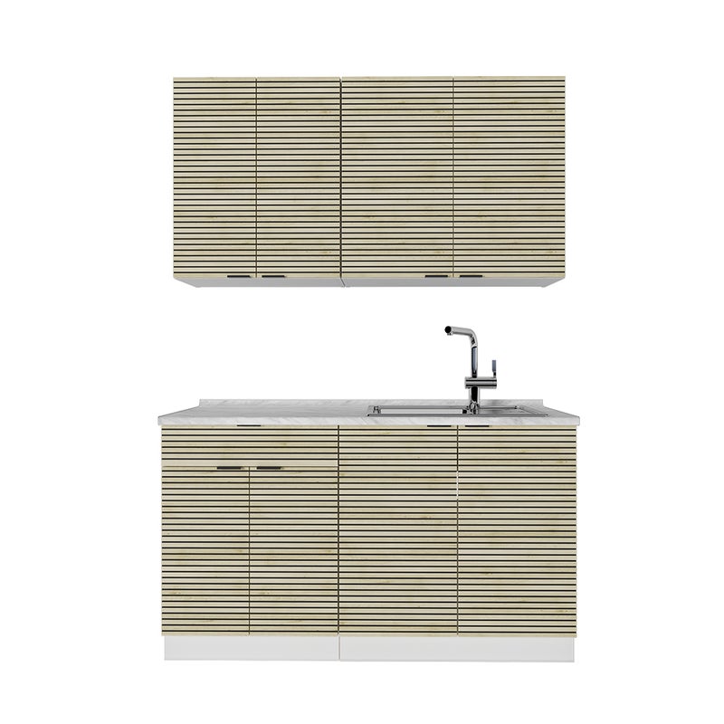 Vicco Pojedyncza kuchnia Fame-Line, Panel dębowy/biały, 140 cm , BP Marmur