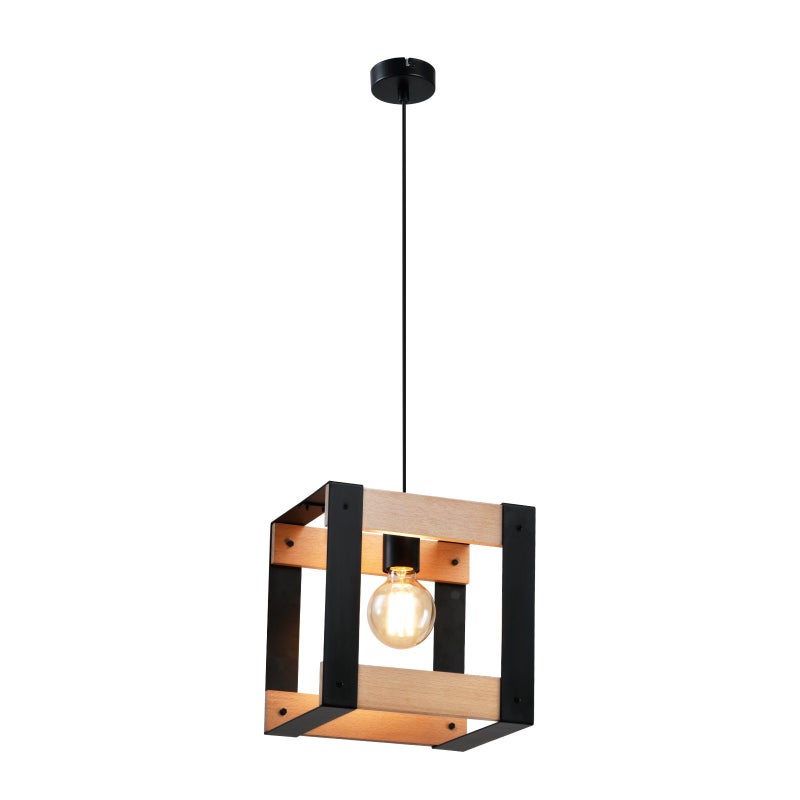 ZMH 1-ER Flame Wood Vintage Chandelier - Czarny metalowy żyrandol do jadalni