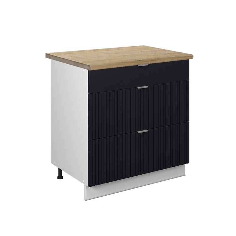 Vicco Szafka dolna do kuchni Fame-Line, Czarne paski, 80 cm z 3 szufladami, BP Dąb