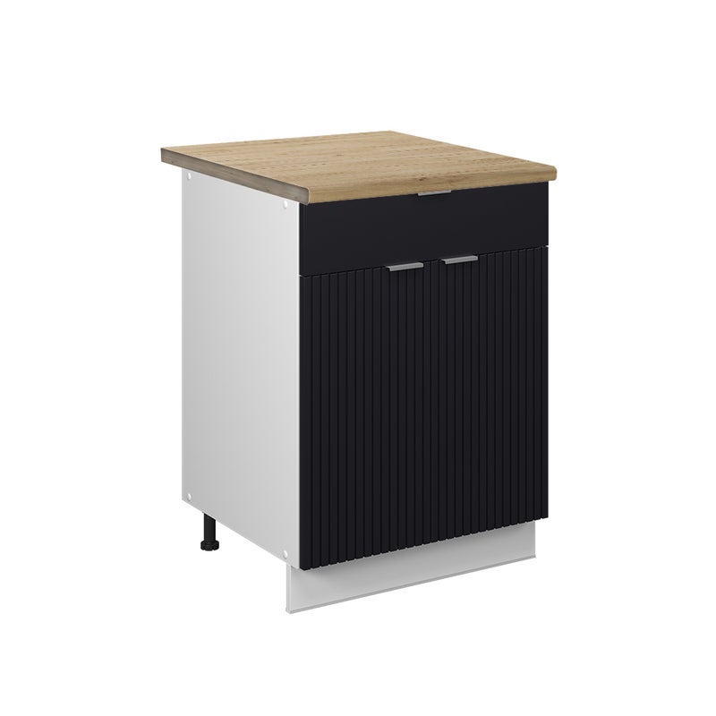 Vicco Szafka dolna do kuchni Fame-Line, Czarne paski, 60 cm z szufladą, BP Dąb