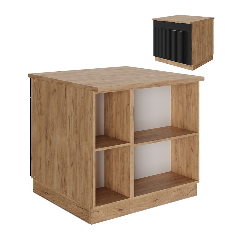 Vicco Wyspa kuchenna Fame-Line, Czarne paski, 90 cm z szufladą, bez blatu roboczego