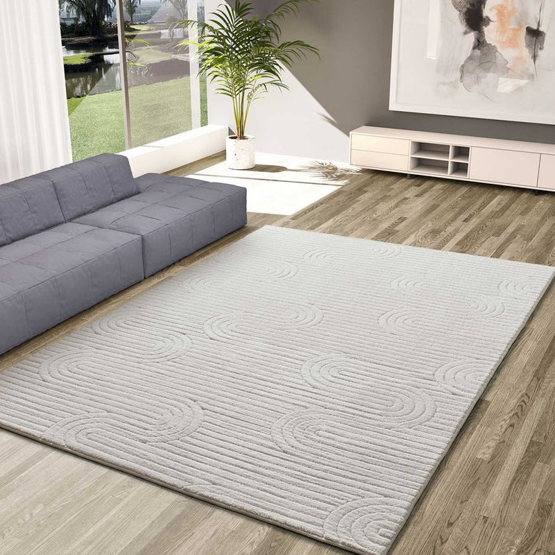 Prostokątny kremowy dywan wewnętrzny 200 x 290 cm geometryczny STYLE z reliefem - ATTICGO