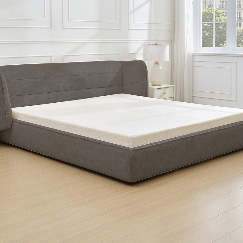 Łóżko 140 x 200 cm z zagłówkiem z bocznymi panelami - Bukla - Szary + Materac - LARUMO marki Maison Céphy