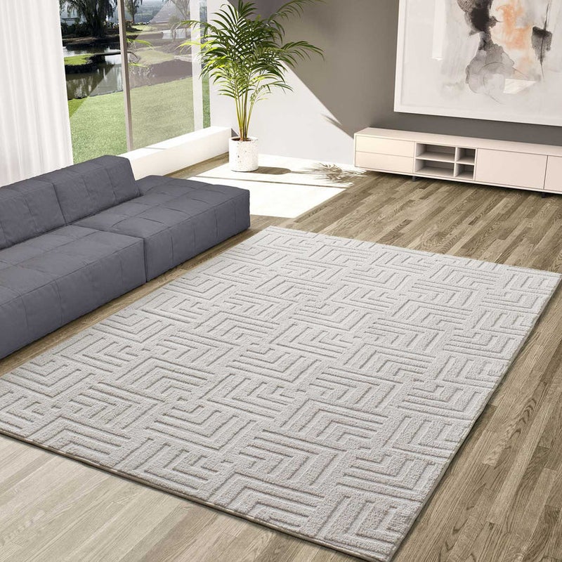 Prostokątny kremowy dywan wewnętrzny 120 x 170 cm geometryczny STYLE z reliefem - ATTICGO