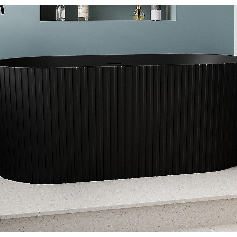 VENTE-UNIQUE Wanna wolnostojąca akrylowa ryflowana - Czarny mat - 220 l - 150 x 75 x 58 cm - ALIENA