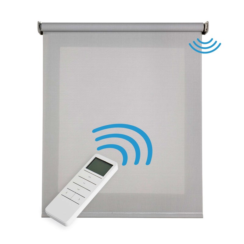 Roleta screen premium, zmotoryzowana, z tkaniną techniczną i aluminiowym wykończeniem, z silnikiem i pilotem, szary 140 x 180 cm