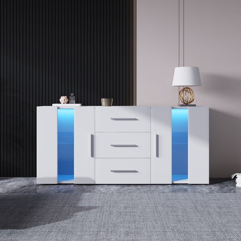 Kredens w kolorze białym z 16 kolorowymi światłami LED do jadalni i salonu, 140*35*70 cm
