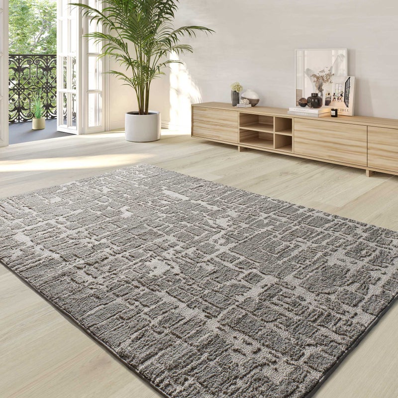 Prostokątny srebrny dywanik wewnętrzny 120 x 170 cm skandynawski LIMA - ATTICGO