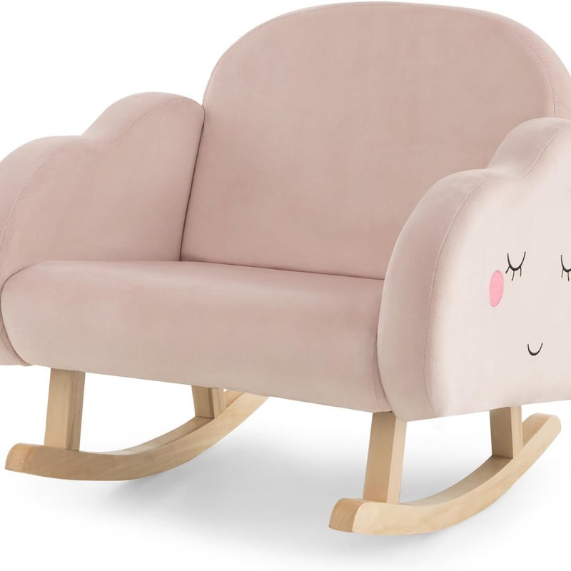 Fotel Bujany dla Dzieci w Wieku 3-5 Lat, Fotel Tapicerowany Gąbką z Drewnianymi Nogami, Fotel Aksamitny z Podłokietnikami (Różowy)